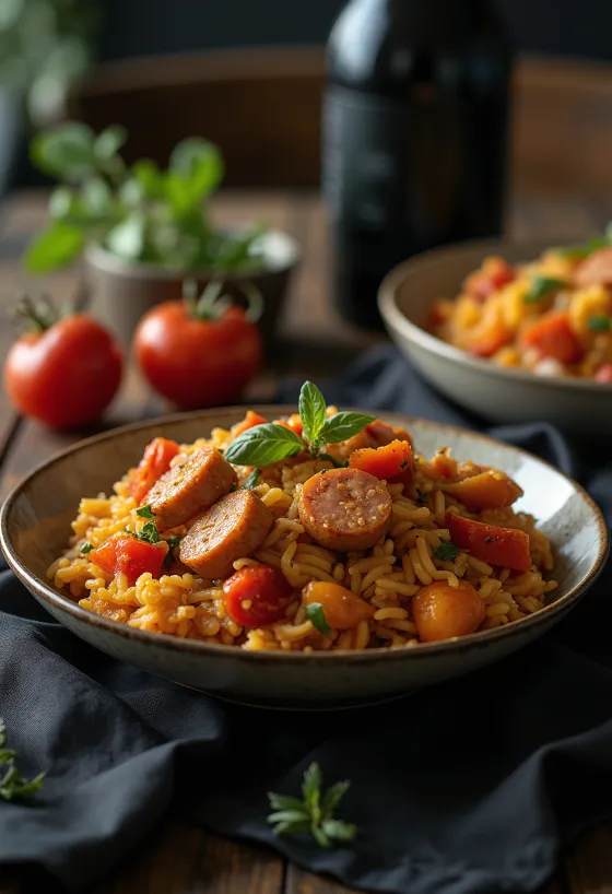 新鮮なパセリを添えたライス入りレチョー