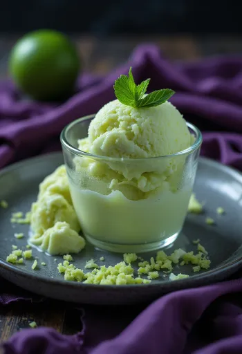 盛り付けられたライムアイスクリーム
