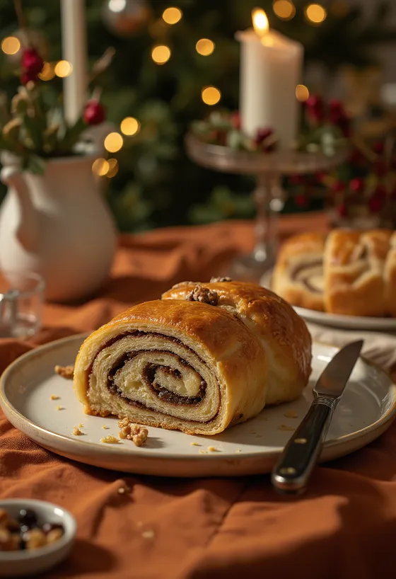 焼きたてのくるみのベイグリのスライス。