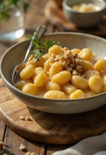 盛り付けられたジンジャーブレッドとクリームのニョッキ