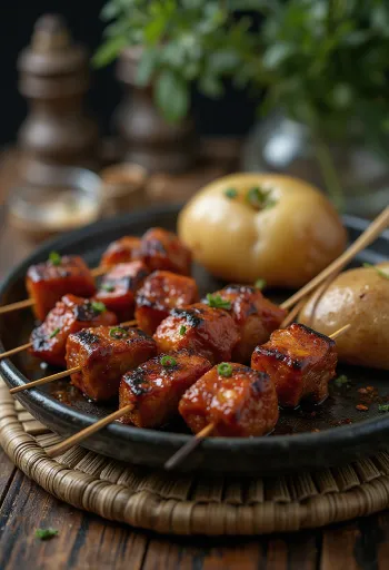 グリル野菜を添えたアンティクーチョ（串焼き）