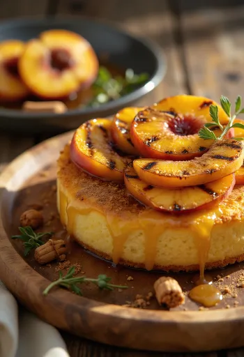 盛り付けられたBBQグリルピーチケーキ