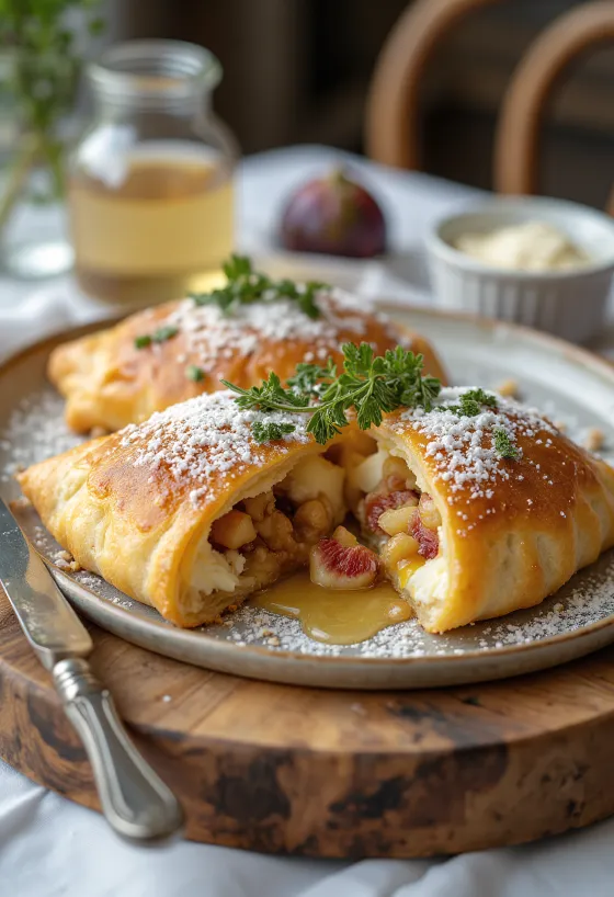 盛り付けられたゴートチーズと蜂蜜のカルツォーネ