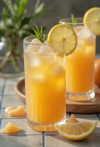 ミントの葉を飾ったグラス入りのメロンレモネード