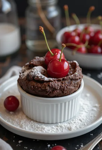 ドレンチェリー入りのチョコレートスフレ