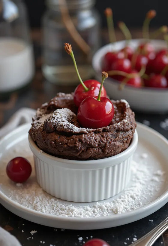 ドレンチェリー入りのチョコレートスフレ