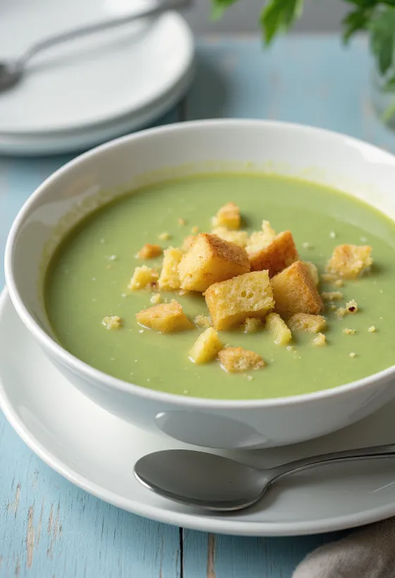 盛り付けられたクリーミーなインゲンのクリームスープ