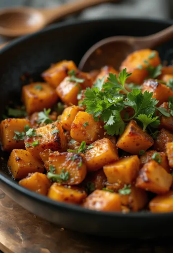 盛り付けられたスパイシー・スイートポテト炒め