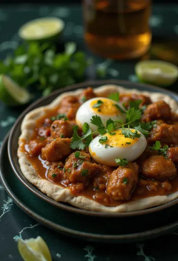 盛り付けられたエチオピア風チキンシチュー、ドロ・ワット