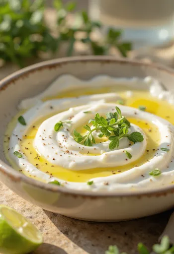 盛り付けられたタラゴンとライムのガーリックソース