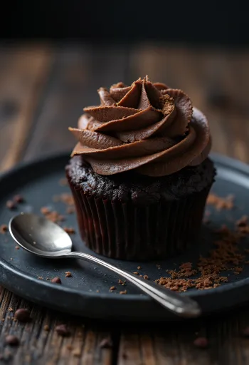 盛り付けられたダークチョコレートのカップケーキ