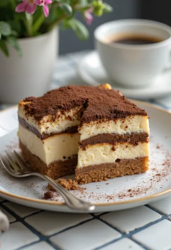 ココアパウダーを振ったティラミスチーズケーキ