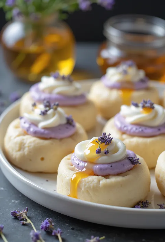 盛り付けられたラベンダーと蜂蜜のバオバンズ
