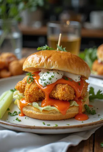 カリカリの衣と辛いソースのバッファローチキンバーガー