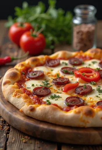 燻製ソーセージのディアボラピザの盛り付け