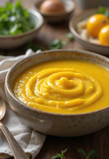 盛り付けられたカレー風味のフルーツソース