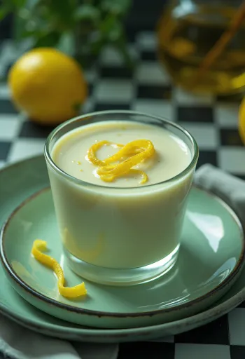 盛り付けられたバジルのパンナコッタ