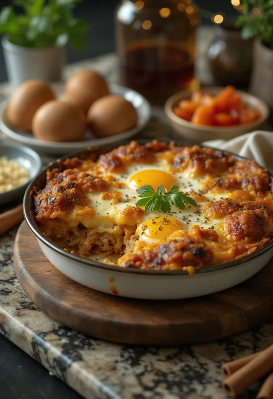 スパイシームサカ、肉とチーズの層