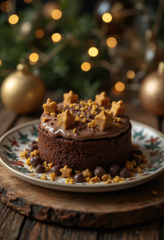 クリスマスの飾り付けをしたアドベントチョコレートケーキ