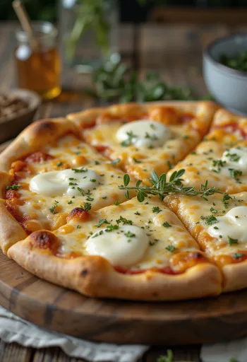 ゴルゴンゾーラたっぷりのクアトロ・フォルマッジピザの盛り付け