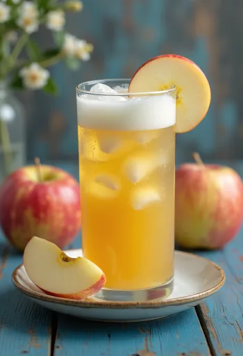グラスに注がれた搾りたてリンゴジュース