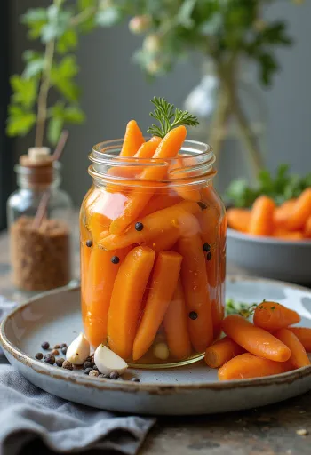 ガラス瓶に入ったニンジンのピクルス