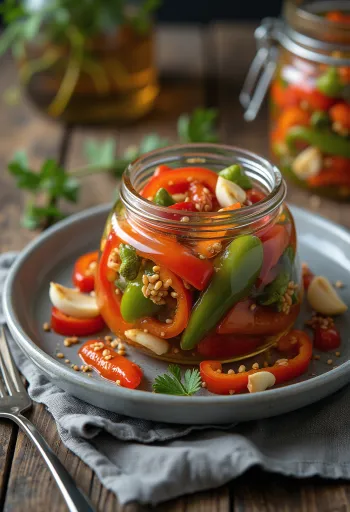 ガラス瓶に入ったチリペッパーのピクルス