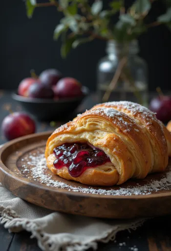 盛り付けられたプラムジャムのクロワッサン