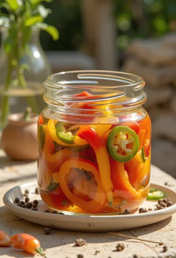 瓶に入ったスパイシーなパプリカの酢漬け