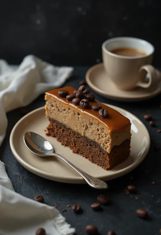 クリーミーなキャラメルをのせたコーヒーキャラメルケーキ
