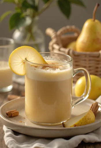 グラスに注がれた洋梨とクリームのサイダー