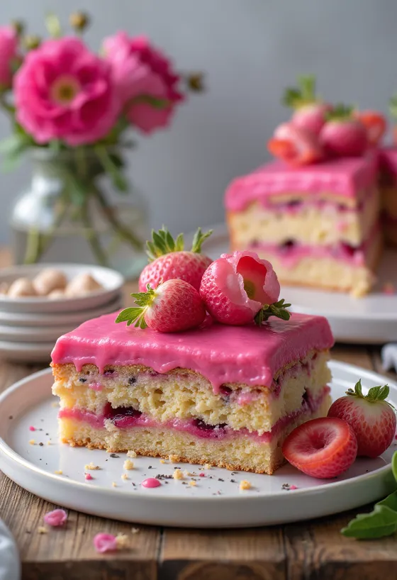 カットされたポピーシードとパンチのケーキ