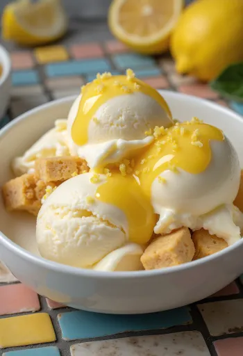 盛り付けられたレモンチーズケーキアイスクリーム