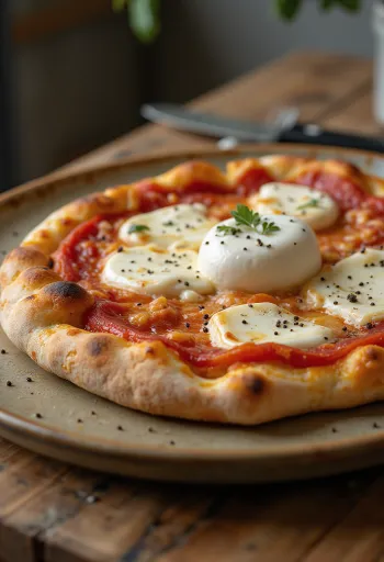 新鮮なブッラータチーズとバジルのPizza alla Burrata