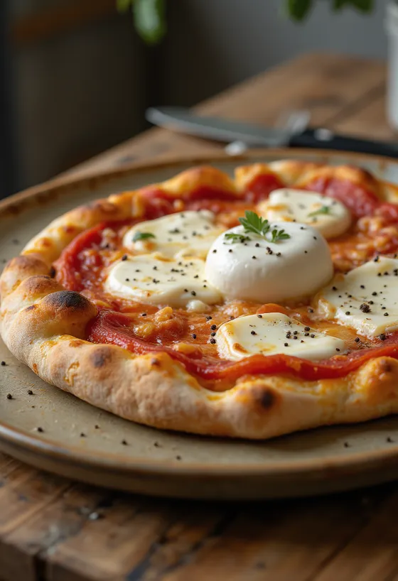 新鮮なブッラータチーズとバジルのPizza alla Burrata