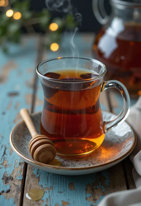 レモンを添えたマグカップ入りのはちみつ紅茶