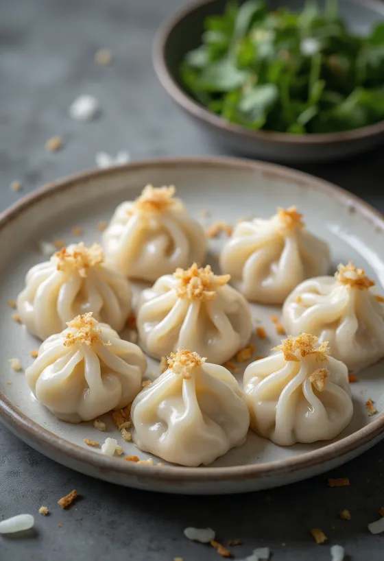 透明で柔らかい生地のベトナム風米粉の団子