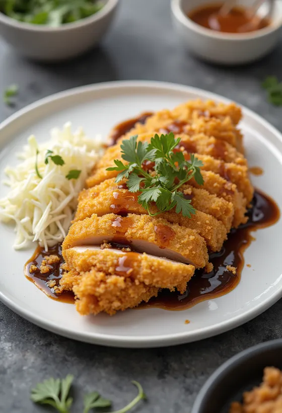 チキンカツ、サクサクの衣の鶏むね肉にとんかつソース添え