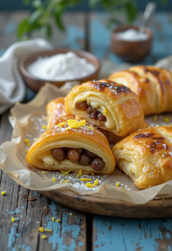 盛り付けられたBBQグリルカッテージチーズのシュトゥルーデル