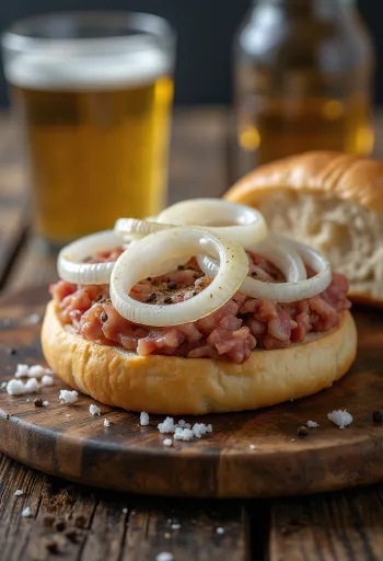 新鮮な玉ねぎを添えたメットブレートヘン