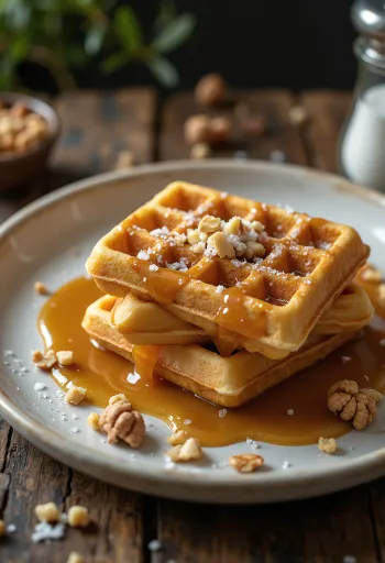 盛り付けられた塩キャラメルワッフル