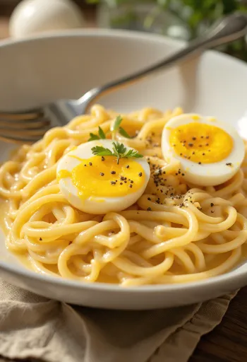 濃厚なチーズソースをたっぷりと絡めたラーメン