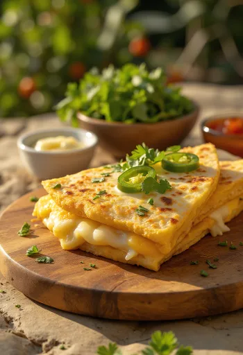 チーズとチキンのケサディーヤ風パンケーキの盛り付け