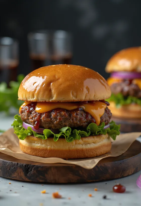 ジューシーに盛り付けられたBBQハンバーガー