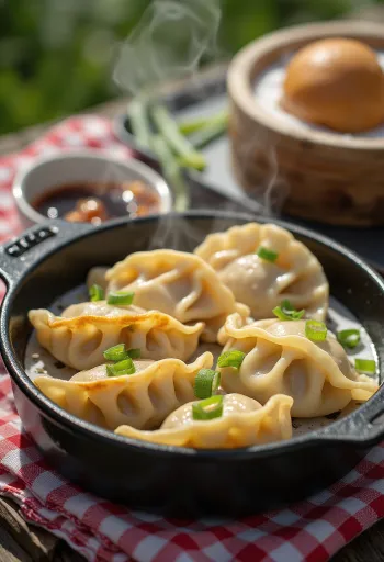 さっぱりとした鶏肉餃子、醤油だれ添え