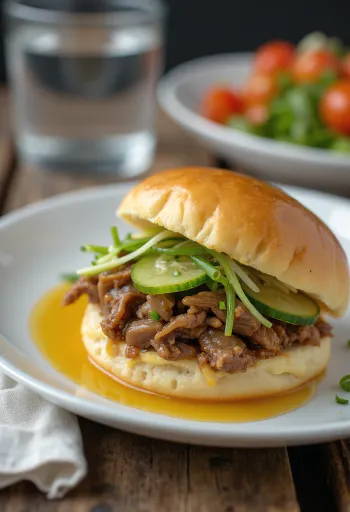 盛り付けられたマスタードビーフのバオバンズ