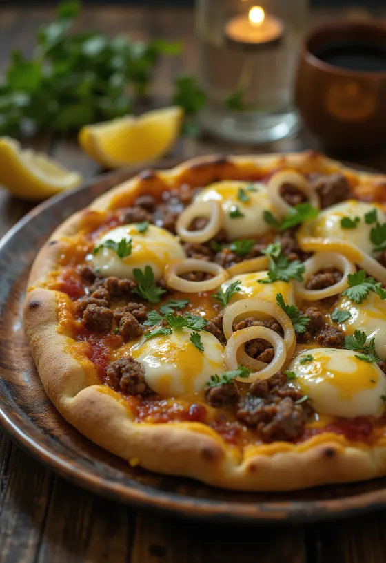スパイスを効かせたひき肉とコリアンダーのエジプシャン・ピザ