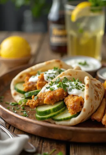 新鮮な野菜とザジキソースを添えたギロスのピタサンド