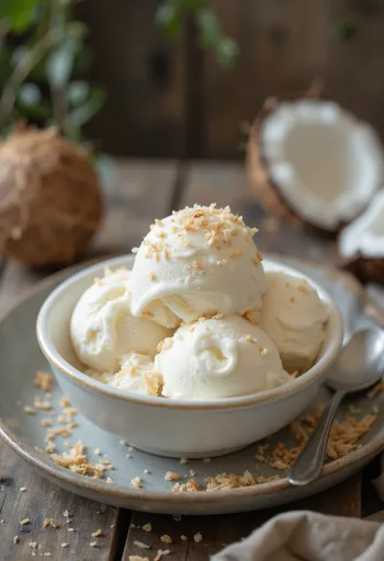 盛り付けられたココナッツミルクアイスクリーム