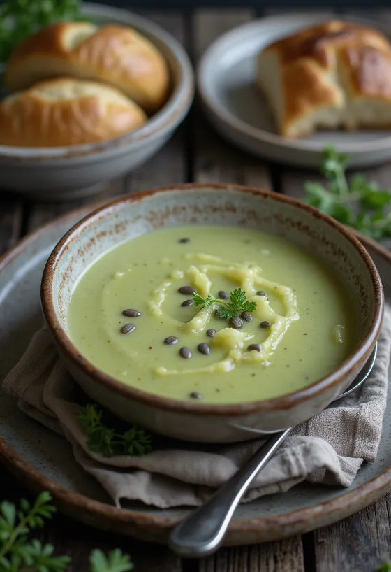 クリーミーなサボイキャベツのクリームスープの盛り付け